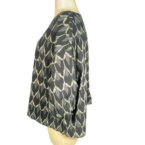 J.Jill Boxy Blouse Color Blue White and Gray 3/4 Sleeve Loose Fit 100% Cotton